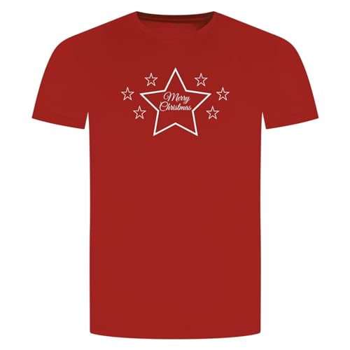 Merry Christmas Sterne T-Shirt - Geschenk Tannenbaum Frohe Weihnachten Rot 2XL von absenda