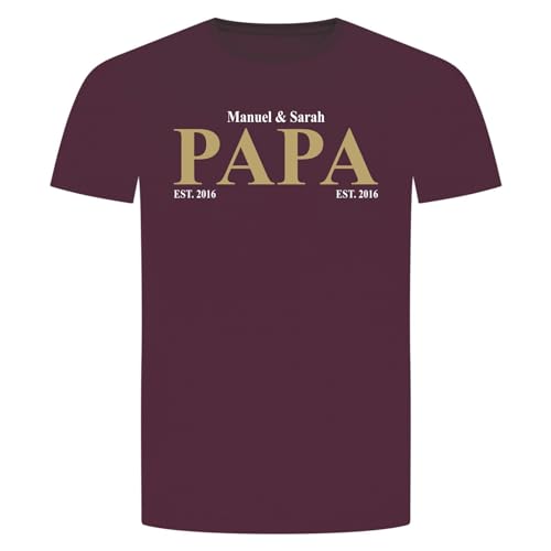 Papa Kinder Geburtsjahr T-Shirt - Personalisiert Familiie Geschenk Vater Bordeauxrot 2XL von absenda