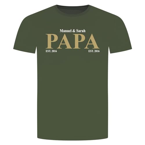 Papa Kinder Geburtsjahr T-Shirt - Personalisiert Familiie Geschenk Vater Militärgrün XL von absenda