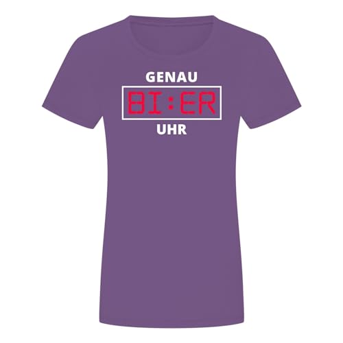 absenda Genau Bier Uhr Damen T-Shirt - Weizen Saufen Feierabend Party Alkohol Lila XL von absenda