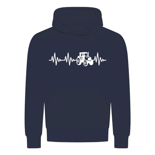 absenda Herzschlag Traktor Kapuzenpullover - EKG Trecker Landwirt Mähdrescher Bauer Navy Blau L von absenda