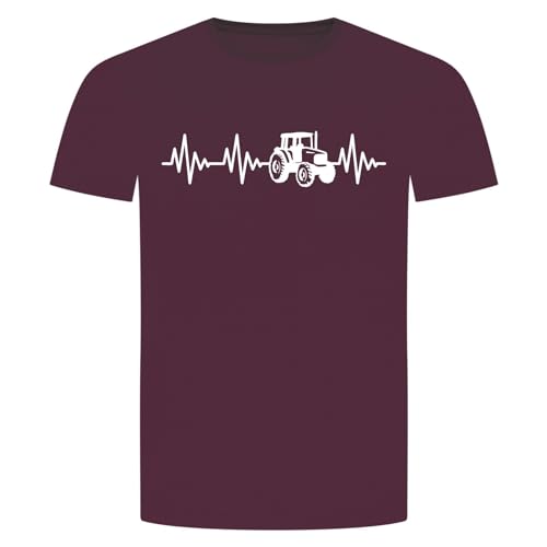 Herzschlag Traktor T-Shirt - EKG Trecker Landwirt Schlepper Mähdrescher Bauer Bordeaux Rot XL von absenda