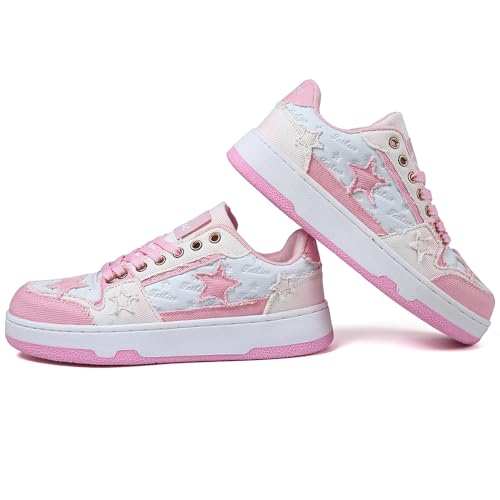 abstep Sportliche Turnschuhe für Frauen Sternmuster Schnürschuhe vorne Skateschuhe, Pink, 39 EU von abstep