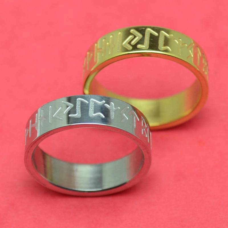 Runenring Schmal Edelstahl Silber Oder Gold Ring Mit Runen Altes Futhark von abverkaufSoldout