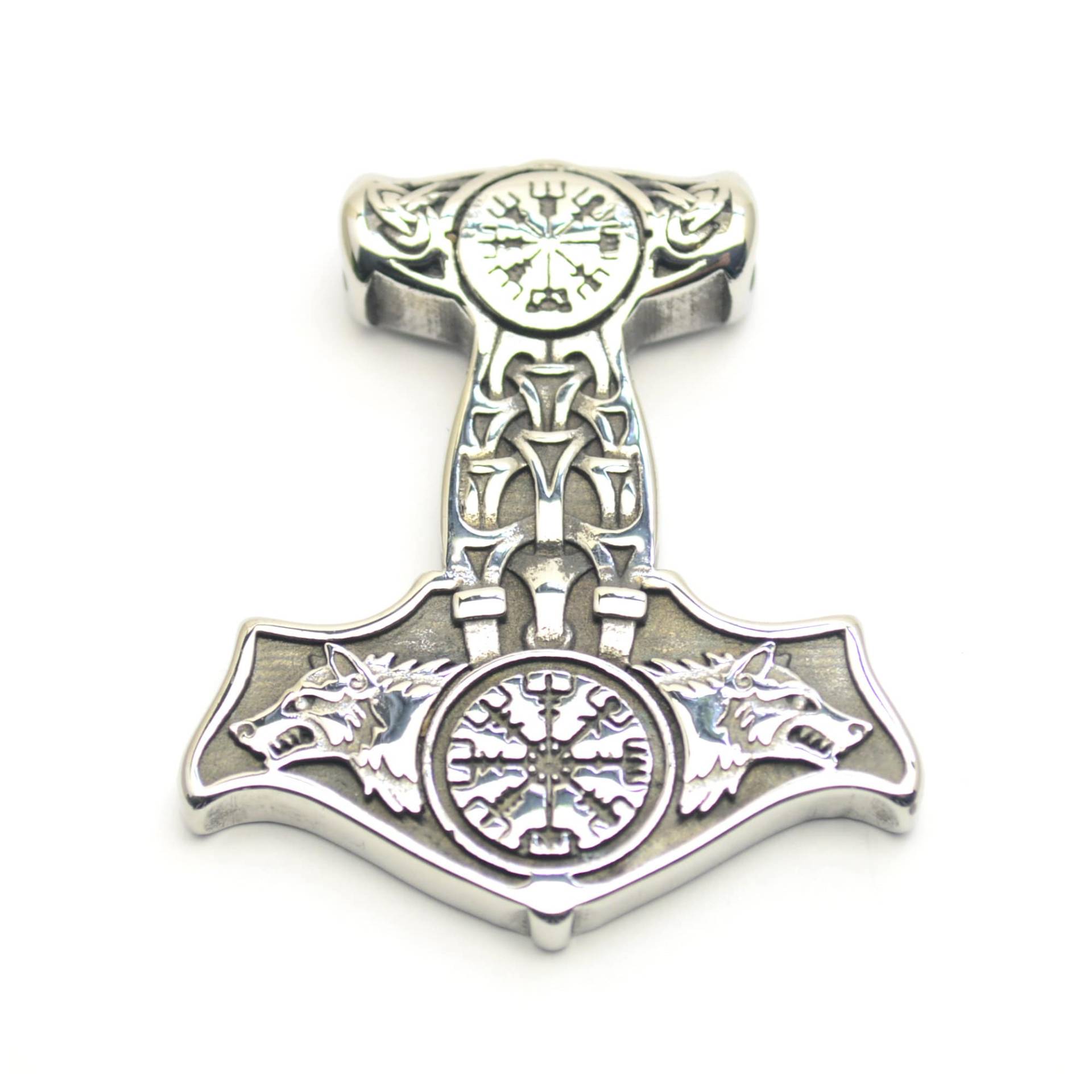 Thors Hammer Wolf Wikingerkompass Wölfe Anhänger Edelstahl Wikinger Thorhammer von abverkaufSoldout