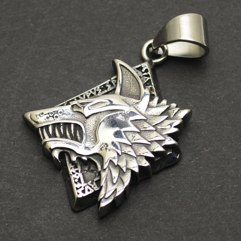 Wolf Wolfskopf Anhänger Grosse Kettenöhse Edelstahl von abverkaufSoldout