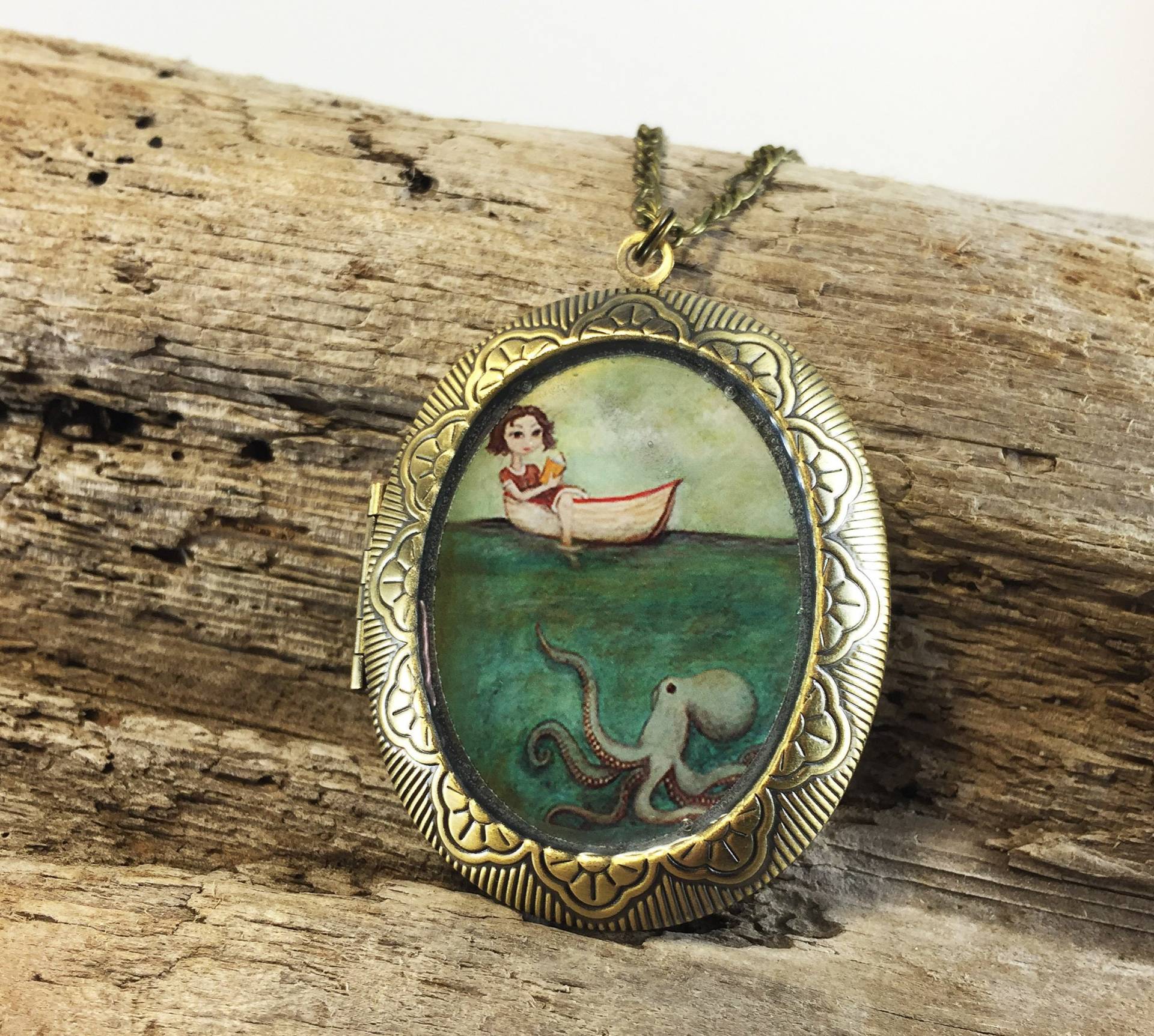 Maggie Und Die Krake Medaillon - Vintage-stil Halskette, Oktopus Kunst Schmuck Maggie Und Die Krake Medaillon - Vintage-stil Halskette, Oktopus Kunst Schmuck von acageybee
