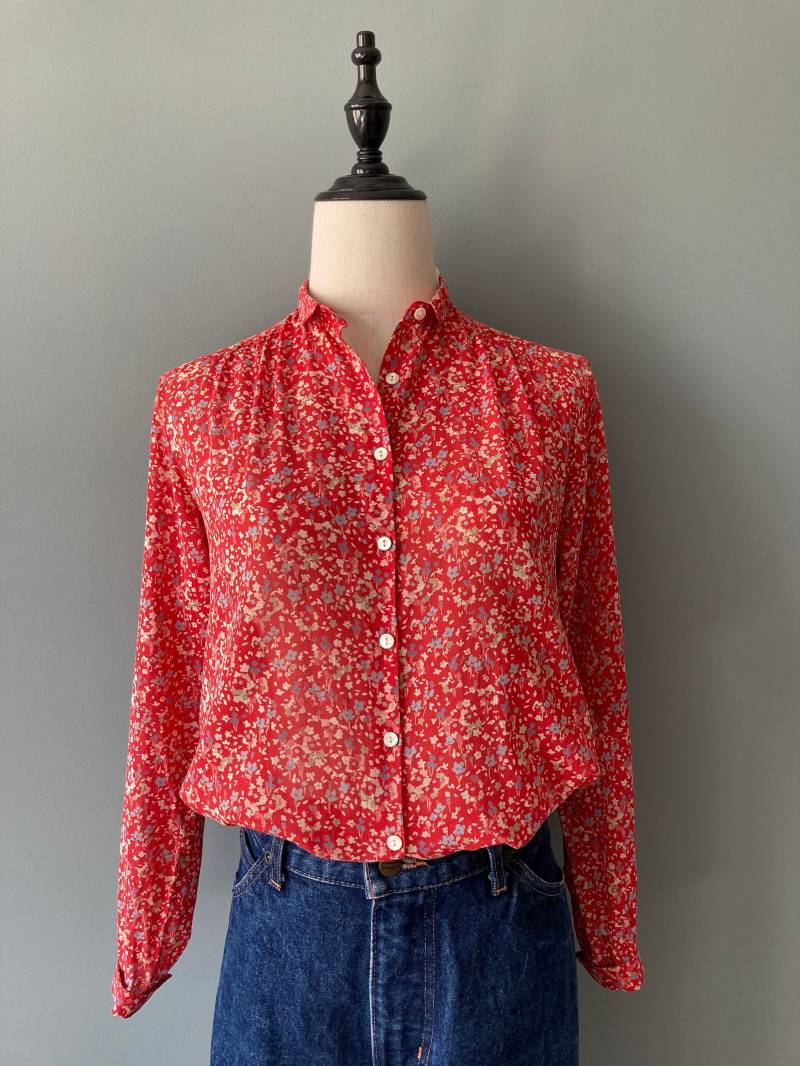 Cacharel 1970Er Jahre Rot Blümchen Baumwollshirt/Klein Cacharel 1970Er Jahre Rot Blümchen Baumwollshirt/Klein von acapulco78vintage