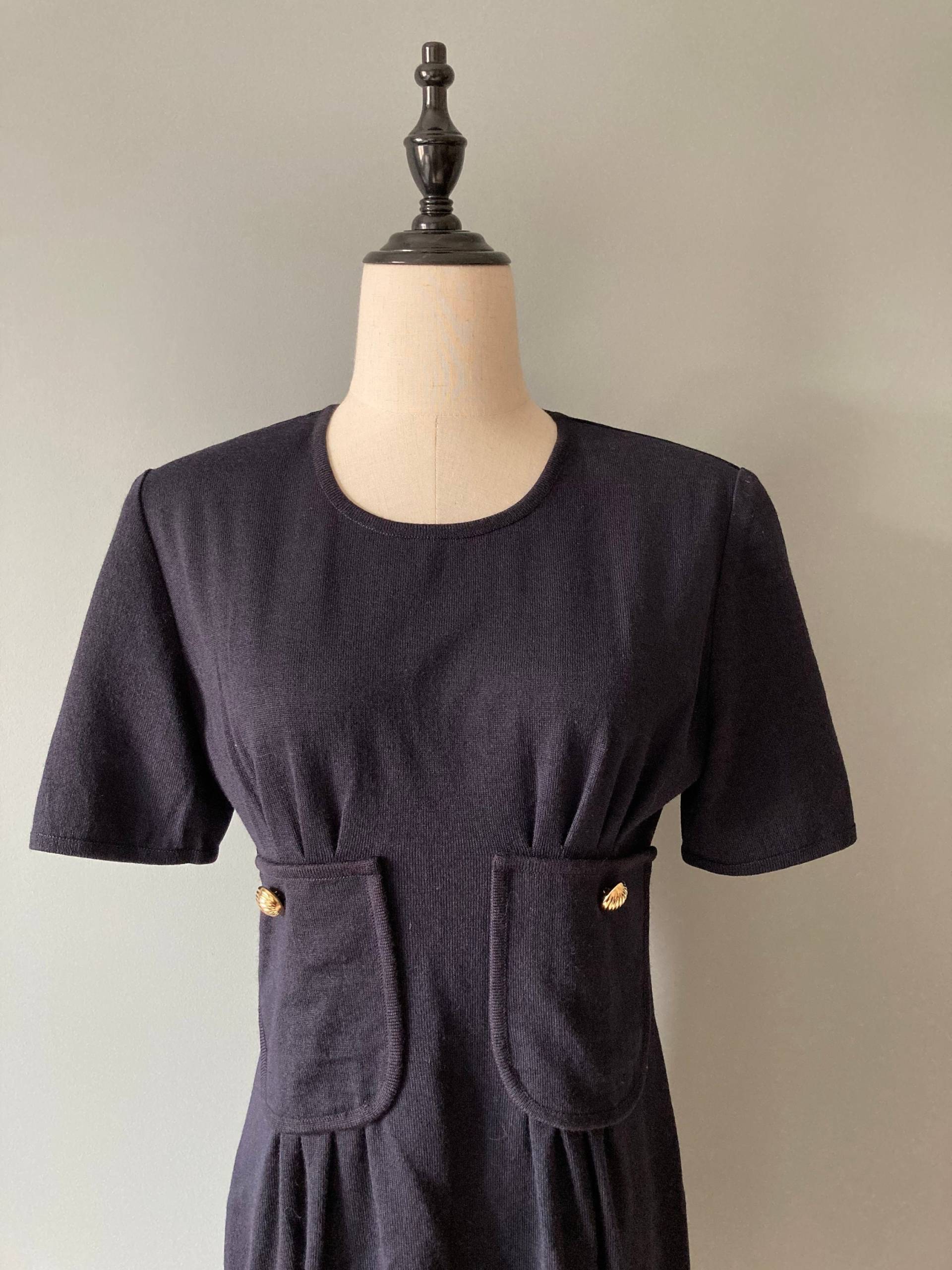 Valentino 1980Er Merinowolle Marineblaues Kleid/Medium Valentino 1980Er Merinowolle Marineblaues Kleid/Medium von acapulco78vintage