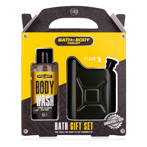 Accentra BATH + BODY TOOLKIT Geschenk- set für Männer mit Flachmann in Kanisterform - Pflegeset für Herren mit 100ml Bade- & Duschgel im coolen Design von accentra