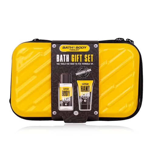 Accentra BATH + BODY TOOLKIT Geschenkset Männer in Hardcase Etui - Bade- & Duschset mit Sandalwood & Musk inkl. 100ml Duschgel & 50ml Hand Scrub - 2-Teiliges Wellness Reiseset für Männer von accentra