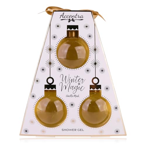 Accentra Badeset WINTER MAGIC in Geschenkbox, inkl. 3 x 150ml Duschgel in Christbaumkugel-Design, Duft: Vanille-Moschus, Frauen Geschenk Weihnachten in Weihnachtskugel von accentra