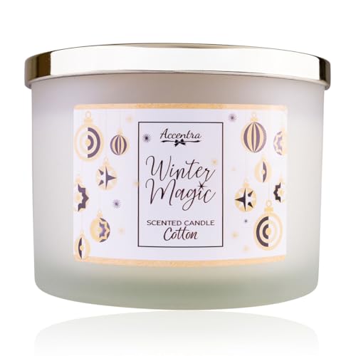 Accentra Duftkerze WINTER MAGIC in Glas mit goldenem Deckel für Frauen, Duft: Amber & Vanilla, dekorative Kerze Weihnachten, Geschenk & Deko, Farbe: weiß von accentra