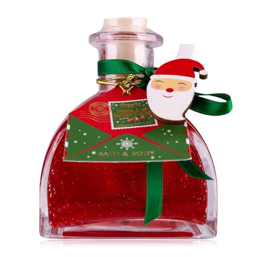 Accentra Dusch- & Badeschaum HELLO WINTER 200 ml in großer Quader-Flasche mit Dekoclip Santa, Frauen Geschenk Weihnachten, Duft Winter Apple, Farbe Rot Diamond von accentra