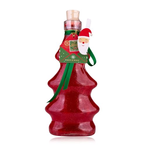 Accentra Schaumbad HELLO WINTER Badeschaum, Duschschaum, Duschgel in Tannenbaum-Glasflasche mit Santa-Deko, 280ml, Duft: Winter Apple, Frauen Geschenk Weihnachten rot von accentra