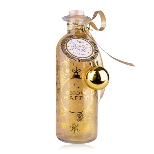 Accentra Schaumbad WINTER MAGIC Badeschaum, Duschschaum, Duschgel in Glasflasche mit Christbaumkugel-Print und -Anhänger, Duft: Vanille, Frauen Geschenk Weihnachten gold von accentra