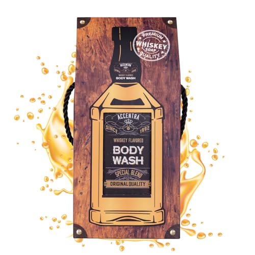 Accentra Duschgel/Badeschhaum für Männer SPECIAL BLEND in Whiskey Flasche inkl. Geschenkbox/Geschenktasche in Schnaps-Optik, 400ml Showergel, Duft: Whiskey - nachfüllbar von accentra