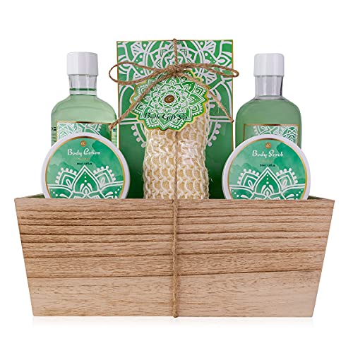 Accentra – Duschset Frauen Geschenkset ALOE VERA im Holzkorb – 6-teiliges Pflegeset mit Duschgel, Schaumbad, Badesalz, Bodylotion uvm – Wellness Geschenk Set zum Geburtstag, Valentinstag & Weihnachten von accentra