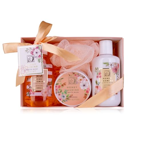 Accentra – Duschset Frauen Geschenkset HONEY JASMINE in schöner Geschenkbox – 4-teiliges Pflegeset mit Duschgel, Bodylotion, Körperbutter und Netzschwamm – Geschenk Set zum Valentinstag & Muttertag Accentra – Duschset Frauen Geschenkset HONEY JASMINE in schöner Geschenkbox – 4-teiliges Pflegeset mit Duschgel, Bodylotion, Körperbutter und Netzschwamm – Geschenk Set zum Valentinstag & Muttertag von accentra