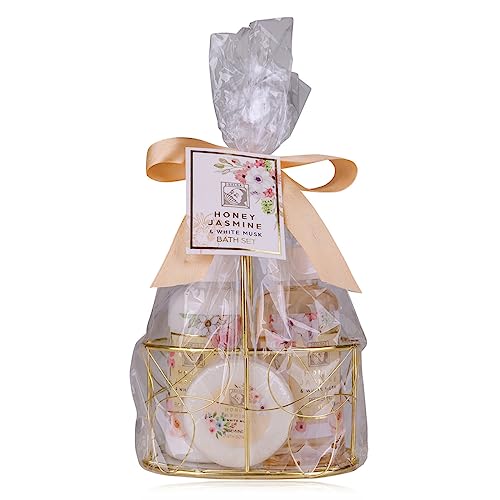 Accentra – Duschset Frauen Geschenkset HONEY JASMINE in wunderschönem Drahtkorb – 3-teiliges Pflegeset mit Duschgel, Bodylotion und Seife – Wellness Geschenk Set zum Geburtstag, Valentinstag Accentra – Duschset Frauen Geschenkset HONEY JASMINE in wunderschönem Drahtkorb – 3-teiliges Pflegeset mit Duschgel, Bodylotion und Seife – Wellness Geschenk Set zum Geburtstag, Valentinstag von accentra