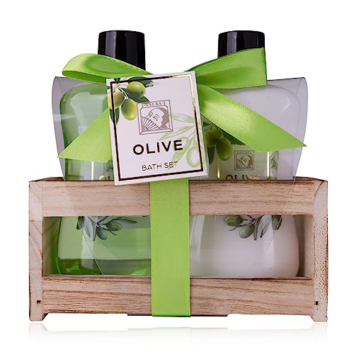 Accentra – Duschset Frauen Geschenkset OLIVE in schöner Holzbox – 2-teiliges Pflegeset mit Duschgel und Bodylotion – Wellness Geschenk Set zum Geburtstag, Valentinstag & Weihnachten von accentra