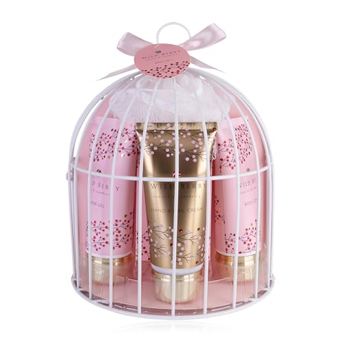Accentra - Duschset Geschenkset für Frauen WILD BERRY in schönem Vogelkäfig, 5tlg. Badeset Geschenk mit Duschgel, Bodylotion, Seife, Handcreme & Netzschwamm – Wellness Set Frauen & Mädchen von accentra