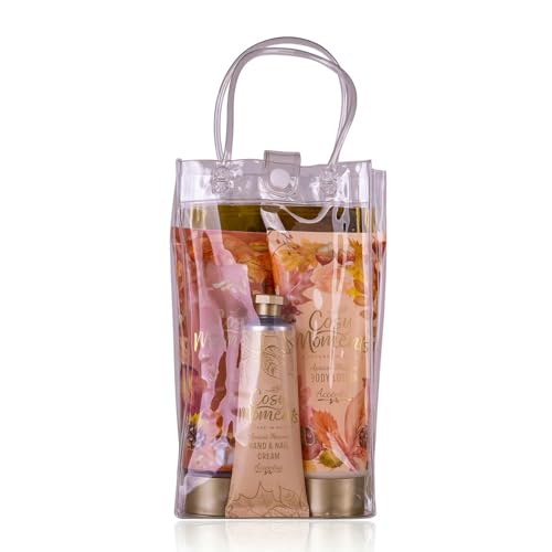 Accentra Geschenkset COSY MOMENTS in transparenter Tasche mit 200 ml Duschgel, 200 ml Bodylotion, 60 ml Hand- & Nagelcreme, Frauen Geschenk Weihnachten, Duft Apricot Harvest, Farbe Orange/Creme von accentra