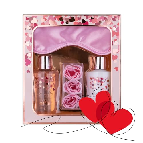 Accentra - Geschenkset Frauen Heart Cascade - Beauty Set mit Schlafmaske, Duschgel, Bodylotion & Rosen Badekonfetti – Wellness Set für Frauen und Mädchen zum Muttertag oder Geburtstag von accentra
