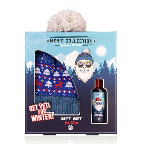 Accentra Geschenkset für Männer MEN'S COLLECTION WINTER EDITION in Geschenkbox, inkl. Shampoo & Duschgel, Strickmütze in Einheitsgröße, Männerpflege Weihnachten, Männer Set, Duft: Iced Pine & Amber von accentra