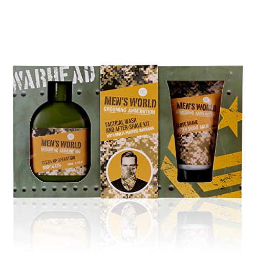 Accentra Geschenkset Men´s World, Badeset, Pflegeset für Männer, Duschgel, After-Shave-Balsam mit Halstuch/Gesichtsmaske/Bandana im Camouflage Look von accentra