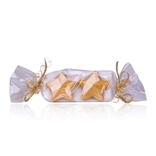 Accentra Geschenkset STAR in Bonbonverpackung, inkl. 2 x Seife gold in Stern-Form, Waschhandschuh in weiß, Duft: Vanille, Frauen Geschenk Weihnachten von accentra