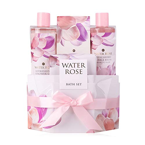 accentra, Geschenkset Water Rose für Frauen Mamas und Damen VerwöhnSet für Baden Körperpflege im wohltuenden Water Rose Duft, rosa-weiß von accentra