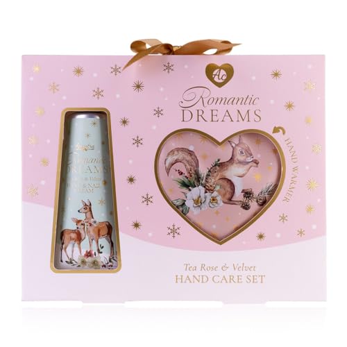 Accentra Handpflegeset ROMANTIC DREAMS Geschenkset in Geschenkbox, inkl. Handcreme, Nagelcreme, Handlotion und Handwärmer, Duft: Tea Rose & Velvet, Frauen Geschenk Weihnachten mit Eichhörnchen und Reh von accentra