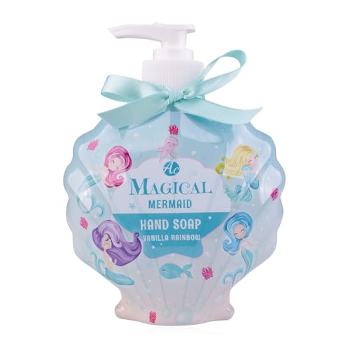 Accentra Handseife für Mädchen MAGICAL MERMAID, 340ml Flüssigseife im blauen Pumpspender mit Meerjungfrauen im Muschel-Design, schonend-reinigende Handseife mit Schleife, Duft: Vanilla Rainbow von accentra