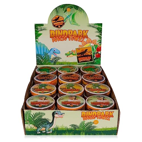 Accentra Magisches Handtuch "Dinopark Adventure" Zauberhandtuch 48 Stück 4 Dino Motive sortiert, Waschlappen 27x27cm, als Tombola Preis, Gastgeschenke zum Kindergeburtstag oder Hochzeit, Großpackung von accentra