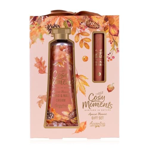 Accentra Pflegeset COSY MOMENTS in Geschenkbox mit Schleife, inkl. Handcreme & Nagelcreme, Lippenbalsam, Duft: Apricot Harvest, Farbe: orange/creme, Frauen Geschenk Weihnachten Herbst von accentra