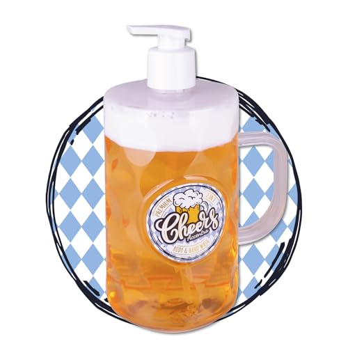 Accentra Seifenspender im Bierkrug Design, Handseife Cheers in Bier-Optik, mit 720ml Handseife im Schaum-Pumpspender, Flüssigseife, Duft: Birke & Zeder, Geschenkidee für Männer & Biertrinker von accentra