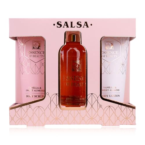 SALSA - ESSENCE OF BEAUTY - Duschset Geschenkset für Frauen in Geschenkbox mit Duschgel, Bodylotion und Körperpeeling, Badeset als luxuriöse Geschenkidee für Damen Duft: Vanilla & Sweet Almond von accentra