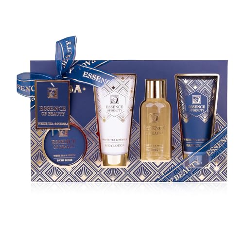 SALSA - ESSENCE OF BEAUTY - Duschset Geschenkset für Frauen in Geschenkverpackung mit Bodylotion, Duschgel, Handcreme & Badekugel, 4tlg. Badeset als luxuriöse Geschenkidee, Duft: White Tea & Neroli von accentra