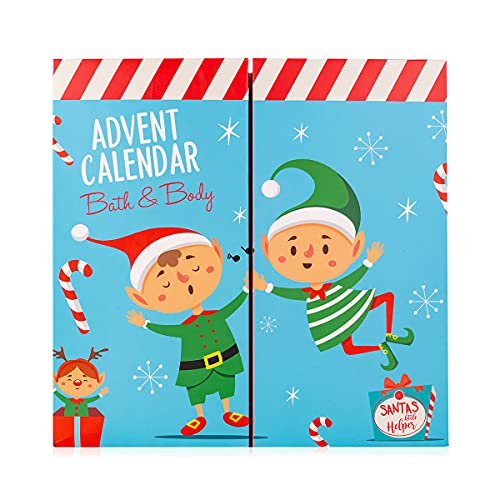 accentra Adventskalender für Kinder Santa & Co. 2023, in süßem Elf-Design, für Mädchen und Jungen mit 24 Bade-, Körperpflege und Accessoires Produkten von accentra