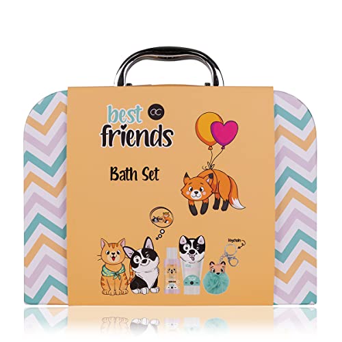 accentra Bade- und Dusch- Set Best Friends für Frauen und Mädchen, mit süßem Erdbeere & Vanille Duft, Geschenk-Set verpackt in einem Papierkoffer von accentra