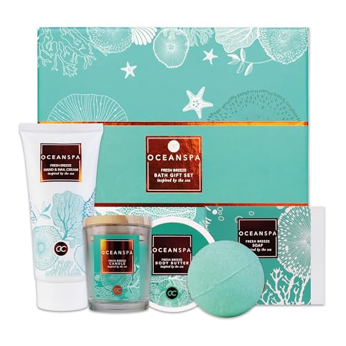 accentra - Geschenkset Frauen OCEAN SPA 5-teilig - Badeset Geschenk mit Duftkerze, Seife, Handcreme, Körperbutter & Badebombe – Wellness Set für Frauen & Mädchen zum Geburtstag, Duft: Fresh Breeze von accentra