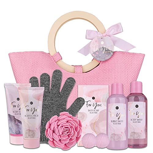 Accentra – Duschset Frauen Geschenkset PINK ROSE in Handtasche – 9-teiliges Pflegeset mit Schaumbad, Körperpeeling, Bodylotion & mehr – Wellness Geschenk Set zum Geburtstag, Valentinstag & Weihnachten von accentra