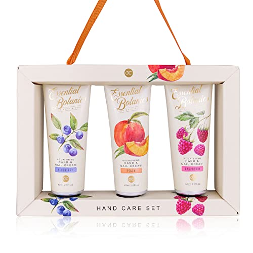 accentra Handpflegeset ESSENTIAL BOTANICS – FRUITS in Geschenkbox, 3x 60ml Hand- & Nagelcreme in den Duftvarianten Himbeere, Pfirsich und Blaubeere von accentra