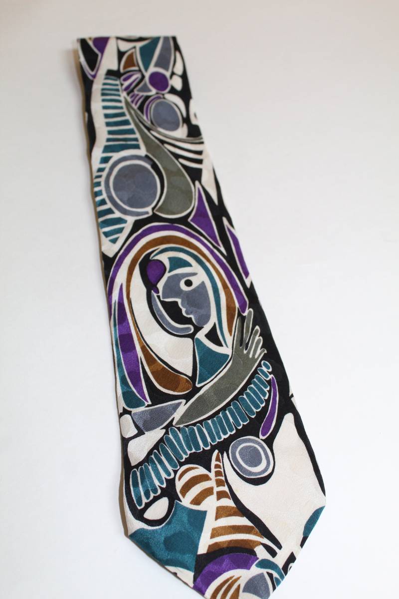 Piccasso Fashioned Krawatte Moderne Kunst Themed 100% Seide Von Scenario Schwarz Und Weiß Mit Lila Blau Gold Grau Akzente von accessorytoawedding