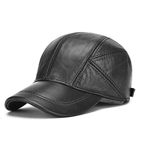 acdiac Herren Rinderhut Winter Warm Outdoor Protect Ear Echtleder Verstellbare Baseballkappe - Schwarz - Einheitsgröße von acdiac