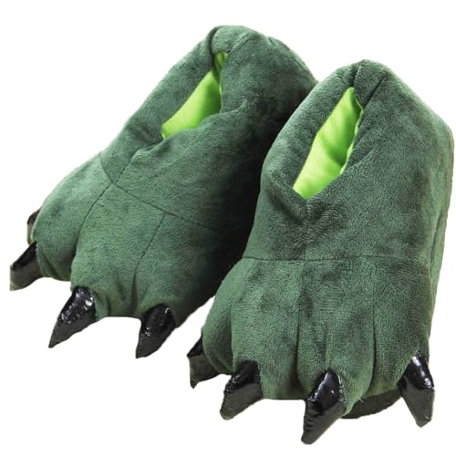 acdiac Unisex Pfotenschuhe Plüsch Dinosaurier Klaue Hausschuhe Winter Warm Home Fuzzy Monster Hausschuhe Halloween Flauschiges Tierkostüm, Grün, X-Large von acdiac