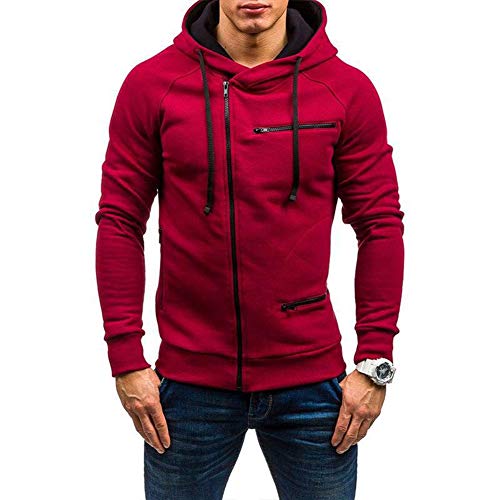 Herren Casual Langarm Hoodies Full Zip Samt Sweatshirt M-3XL, rot, L von acelyn