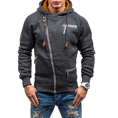 Herren Casual Langarm Hoodies Full Zip Samt Sweatshirt M-3XL, schwarz grau, XL von acelyn