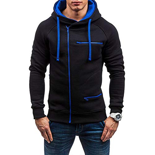 Herren Casual Langarm Hoodies Full Zip Samt Sweatshirt M-3XL, schwarzblau, L von acelyn